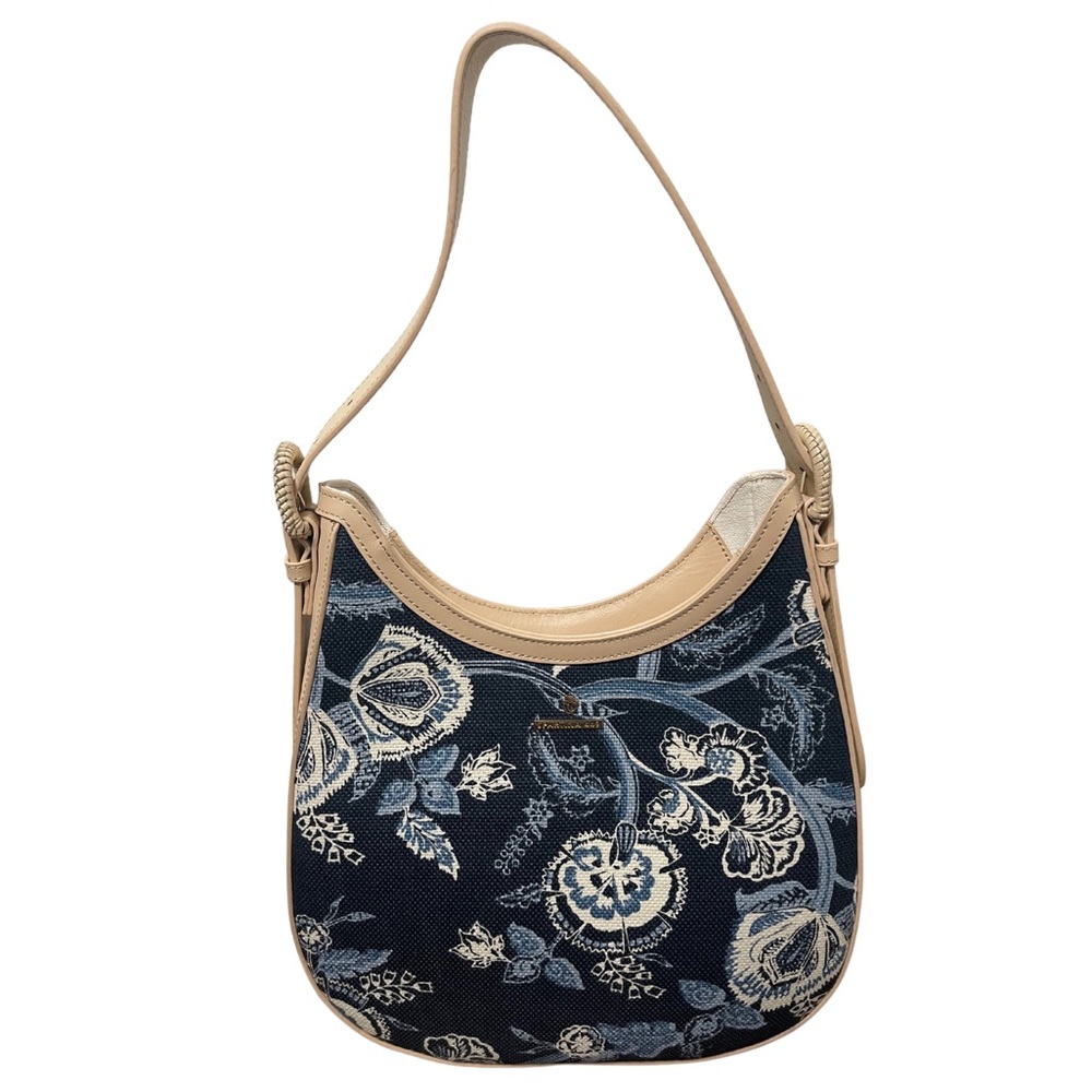 Spartina 449 Bella Hobo Oyster Factory Blue White Cream Linen Leather Hobo Bag